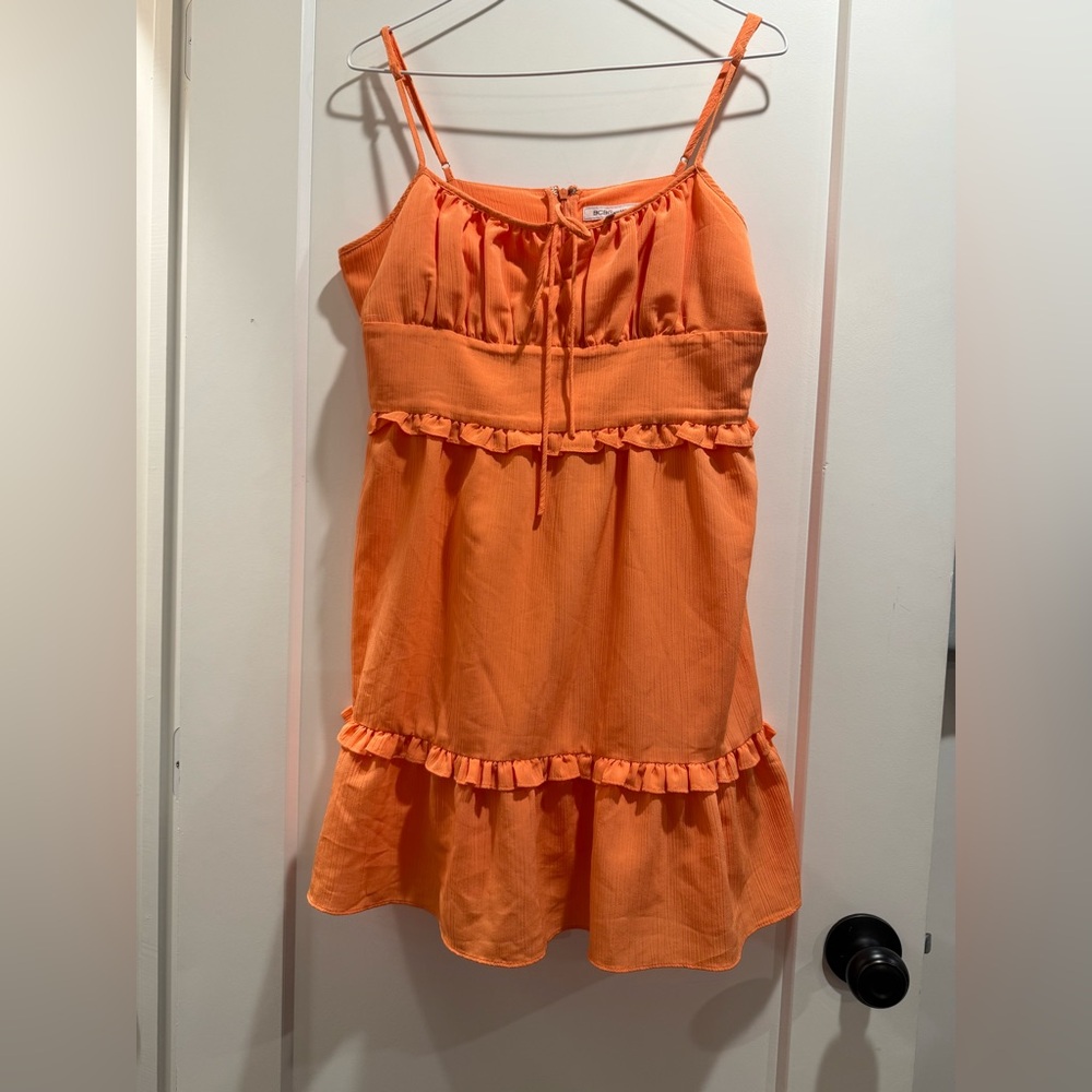 BCBGeneration Orange‎ Ruffle Mini SunDress - Size L - Adjustable Straps